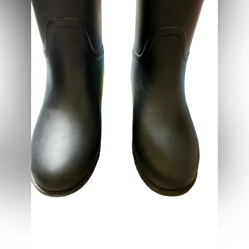 Tory Burch Diana Rubber Riding Boot Women's 8‎ 2 Tone Black/Brown With Box READ✅